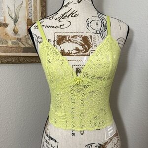 Y2K Vintage Sheer Lace Light Green Cropped Cami Bralette Top Size Small